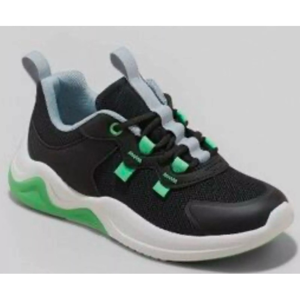 All in Motion Nate Performance School Sneakers Black‎ Green Sz 4 New